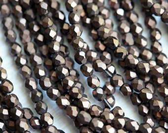 3mm Matte Bronze Fire Polished Beads - Rich Matte Bronze - Brown Fire Polished Beads - Czech Glass Beads - Bead Soup Beads