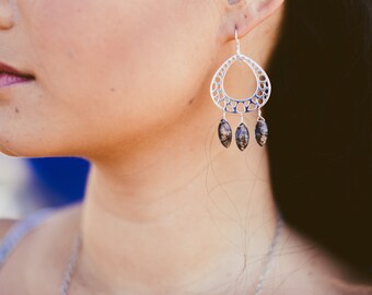 Marquise Rutilated Quartz and Silver Earrings