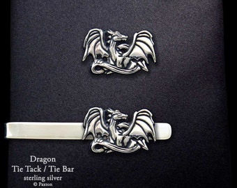 Dragon Tie Tack or Dragon Tie Bar / Tie Clip Sterling Silver