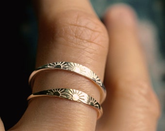 sun ring solid gold ring sterling silver ring dainty gold ring hand stamped 10k ring solid 14k gold ring delicate gold band SUNSHINE RING