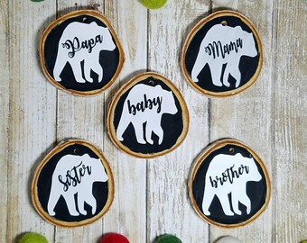 READY TO SELL - Wood Slice Ornament - Birch Wood Ornament - Family Bear - Mama Bear - Babys First Christmas - Personalized - Christmas Gift