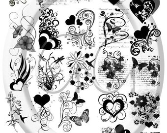 Sepia Decals for Fused Glass - Hearts and Flowers