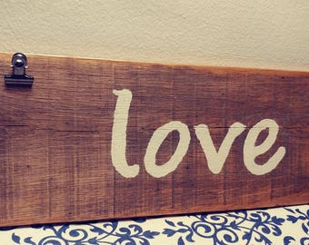 Reclaimed Wood 'Love' Sign with Photo Clips