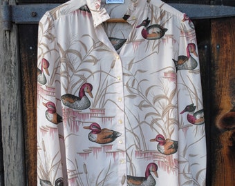 Duck, Duck, Goose Novelty Decoy Hunting Print Seventies Shirt