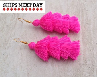 Modern Pink Earrings, Bohemian Tassel Earrings, BOHO Drop Earrings, Festival Jewellery, Festival Earrings, Modern, Holidays, Lightweight
