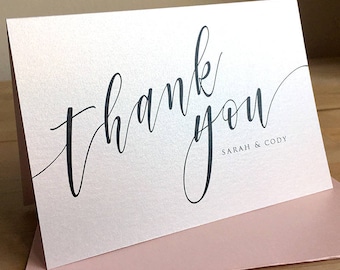Personalized Thank You Note Card Set / Calligraphy Thank You Cards / Modern Stationery / Set of 10 Folded Shimmer Note Cards - T346