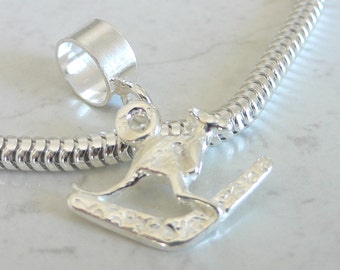 AUSTRALIAN KANGAROO on a BOOMERANG Sterling Silver Travel Charm Fits All Slide On Bracelets