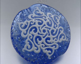 SNOWFLAKE – Glittery Sandblasted Lentil Focal Bead – Pale Blue - Focal Handmade Jewelry Supplies - by Stephanie Gough sra fhfteam leteam