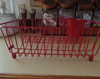 Vintage Red Rubbermaid Dish Drainer, Drying Rack, Rubber Coated, Kitchen Decor