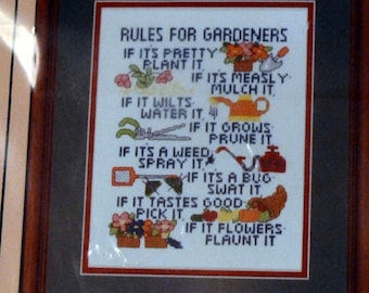 Vintage Cross Stitch Gardeners Rules Counted Cross Stitch Project by Patty Ann Creations