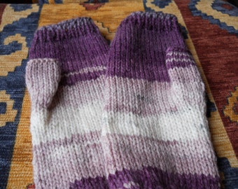 Ladies purple fingerless gloves, Cream /purple fingerless gloves,Ladies multi mittens
