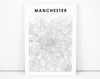 manchester map print england united kingdom uk map art poster city street road map print nursery room wall office decor printable map