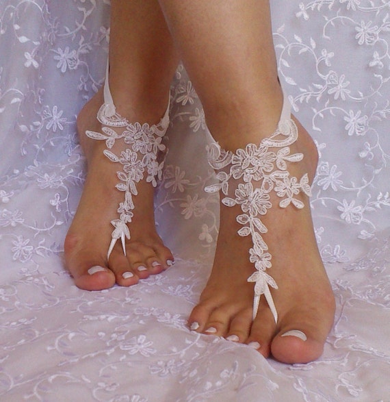bridal lace barefoot sandal anklet Beach wedding barefoot sandals