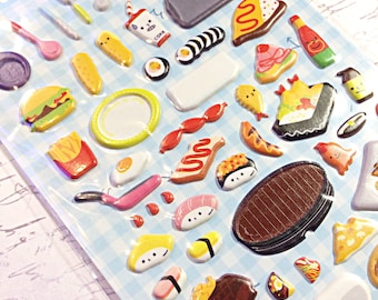 Kawaii lunch box sticker sheet - kawaii puffy sticker sheet
