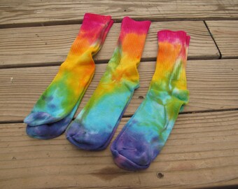 Mens Bamboo Socks, Tie Dyed Socks, Rainbow Socks, Custom Dyed Socks, Tie Dye Socks, THREE PACK! Made to Order