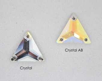 12 Pcs - Preciosa Crystal Triangle Sew On Stone - 16mm - Crystal & Crystal AB