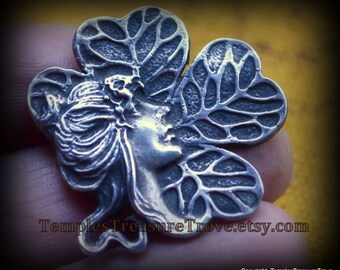 Sterling Art Nouveau Brooch Pendant/Alphonse Mucha-esque Pendant/Fae Lady Luck brooch pendant/four leaf clover 925 brooch pin/gift for her