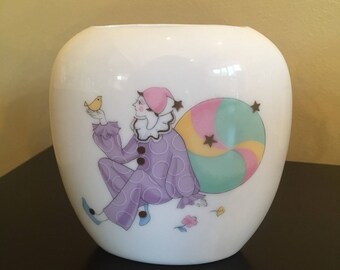 Vintage 1980s French Pierrot Clown Vase