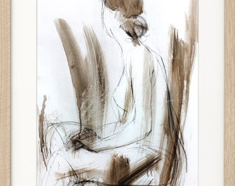 Charcoal sketch, Original Woman drawing, Mixed media graphic artwork, Figurative Wall art, Abstract Female Figure art sketch, Woman sketch