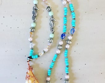 Key West Shell Necklace-Mermaid Bling-Boho Necklace-Festival Jewelry- Bohemian Jewelry- Florida Horse Conch- Sanibel Island