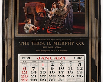 Antique 1935 Thomas D Murphy Hearth & Home Calendar Sample Titled Home Is Where The Heart Is