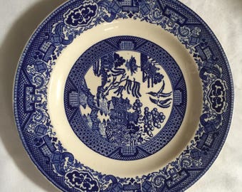 Set of 9 Willow Ware Dinner Plates made by Royal China