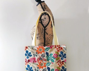 Floral Tote Bag, Reversible Bag, Market Tote