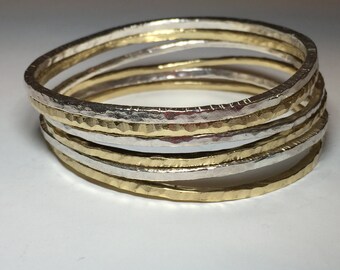 Sterling silver small lines bangle stack