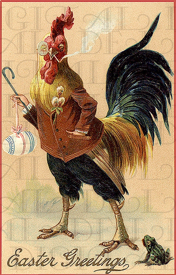 Weird Offbeat Smoking Easter Rooster. VINTAGE Easter