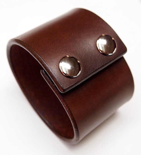 Leather cuff Bracelet Brown bridle Leather wristband with polished snaps made for YOU In USA by Freddie Matara
