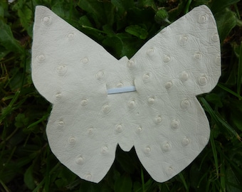 White faux leather ostrich Butterfly Barrette