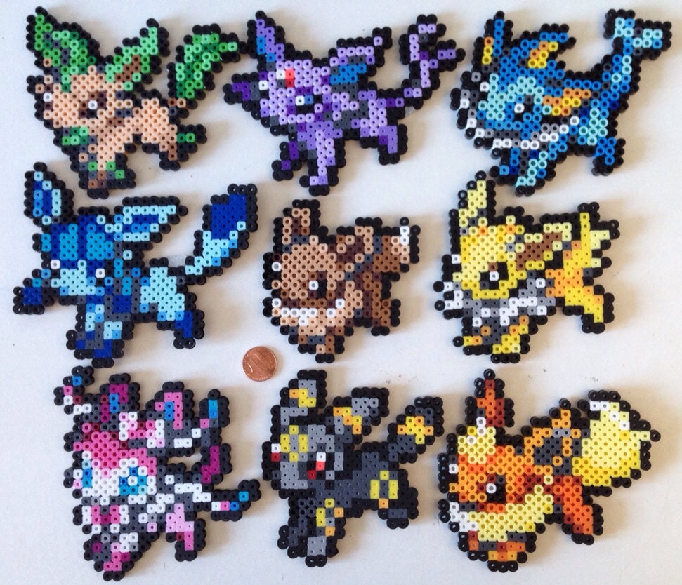 Eevee and Eeveelutions Perler Sprites Vaporeon Leafeon