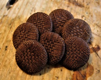 Vintage Brown Thread Buttons, Set of 6