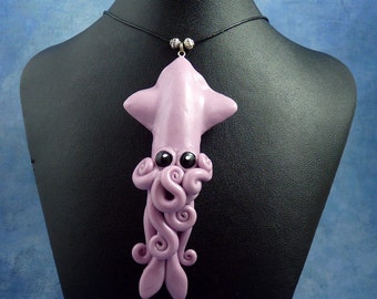 Lavender Squid Necklace, Kawaii Polymer Clay Jewelry