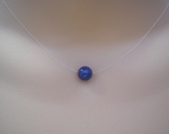 8mm Lapis lazuli Gemstone Floating Ball Necklace Illusion Necklace Simple Lapis lazuli Necklace Silver Gold or Rose Gold plated clasp 41ILL