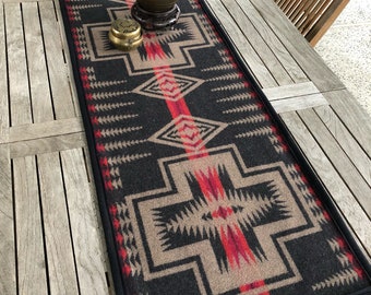 Wool Table Runner-Harding-Black Tan and Red Tribal Design Runner, Wool Tribal Runner, Native American Tribal Wool Runner, 65" x 17 1/2"