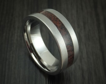 Titanium and Red Dinosaur Bone Ring Custom Made Fossil Band