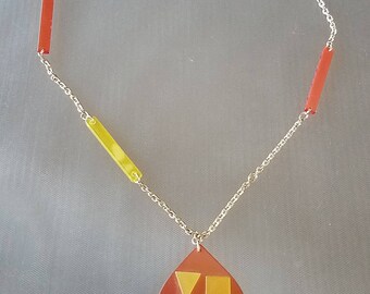 Vintage Mod 60's Lucite Plastic Geometric Necklace Pendant