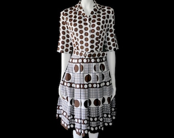 Vintage Hovland Swanson Dress// Polka Dot Dress // White and Brown Dress// 125