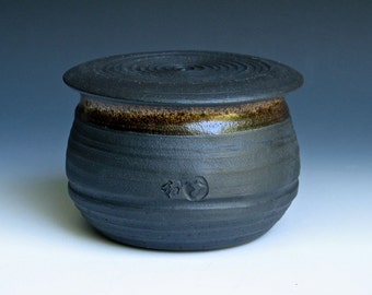 Black French Butter Keeper With Speckled Glaze