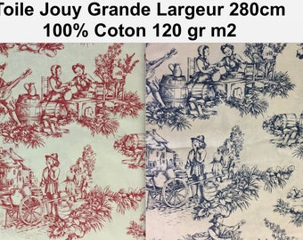 Canvas cotton, wide 280 cm weight 120gr M2 Jouy, red or blue