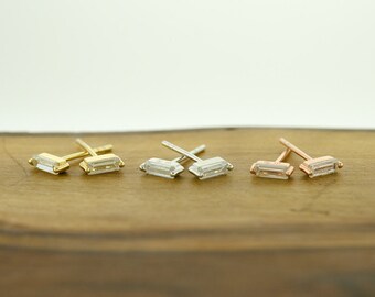 925 Sterling Silver CZ Baguette Earrings Studs