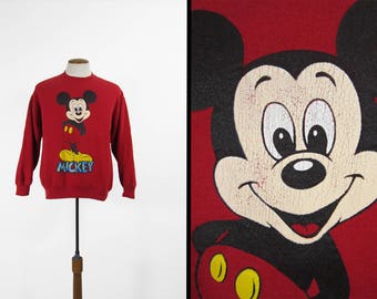 Vintage Mickey Mouse Sweatshirt Red 1990s Made in USA - Large