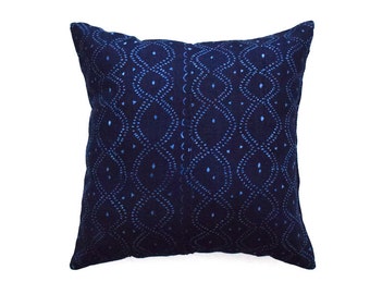 African Indigo Mudcloth Pillow Cover, Tribal pillow cover - REF: WAVE / Made to order