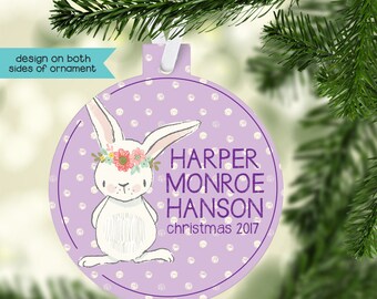 Baby's First Christmas Ornament, Birth Announcement Ornament, Bunny Christmas Ornament, Personalized Baby Ornament