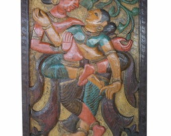UNIQUE Vintage Hand Carved Krishna Radha INDIAN Barn Door, Spiritual Divine Love YOGA Temple Conscious Decor