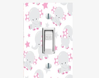 Light switch plate cover - Elephant nursery decor - Pink / Gray elephant decor - Elephant room decor - Elephant baby shower - Elephant theme