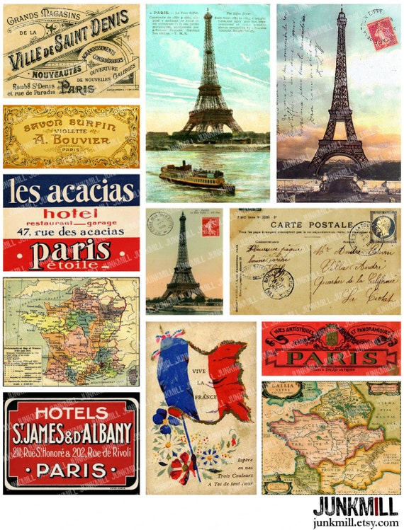 Download TRAVEL FRANCE Digital Printable Collage Sheet Vintage
