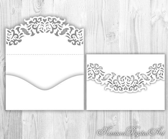 Download Wedding Invitation Pocket Envelope 5x7 SVG Template Lace