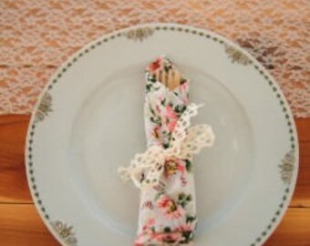 Five SMALL 7" Vintage Shabby Chic Napkins - Whimsical Table Linens - Wedding or Wedding Shower Napkins- You Choose Quantity - Ready to Ship